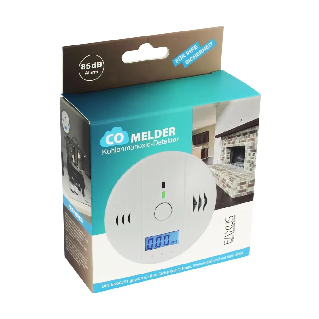 Carbon monoxide detector DIN EN5029 tested with loud 85 dB alarm