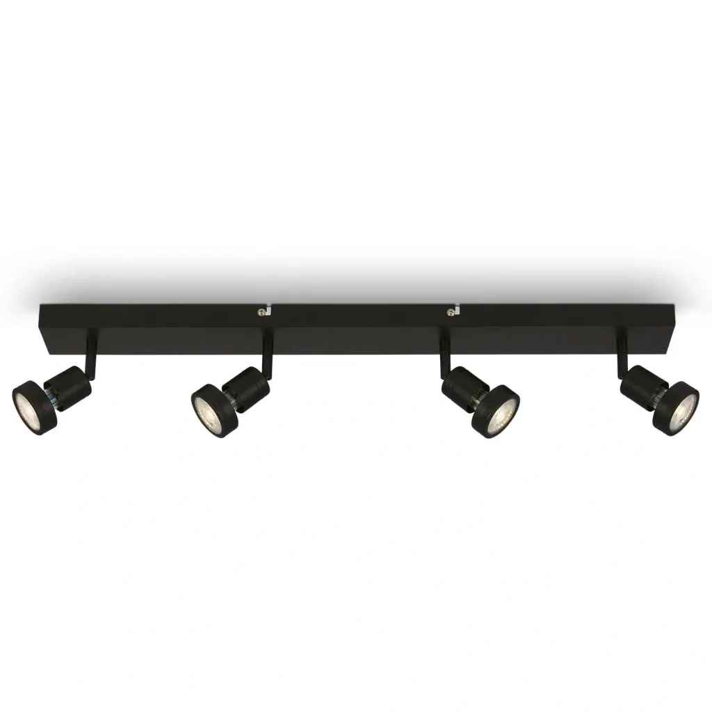 LED spotlight 4-bulb, black, 4 x GU10 socket, including 4 x LED bulbs, 4.9 watts, 460 lm, 3000 K