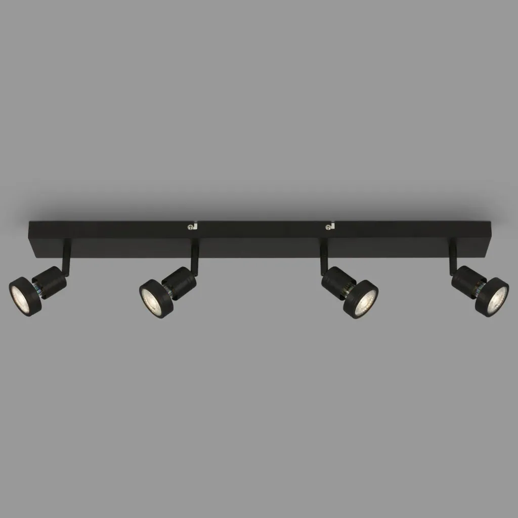 LED spotlight 4-bulb, black, 4 x GU10 socket, including 4 x LED bulbs, 4.9 watts, 460 lm, 3000 K