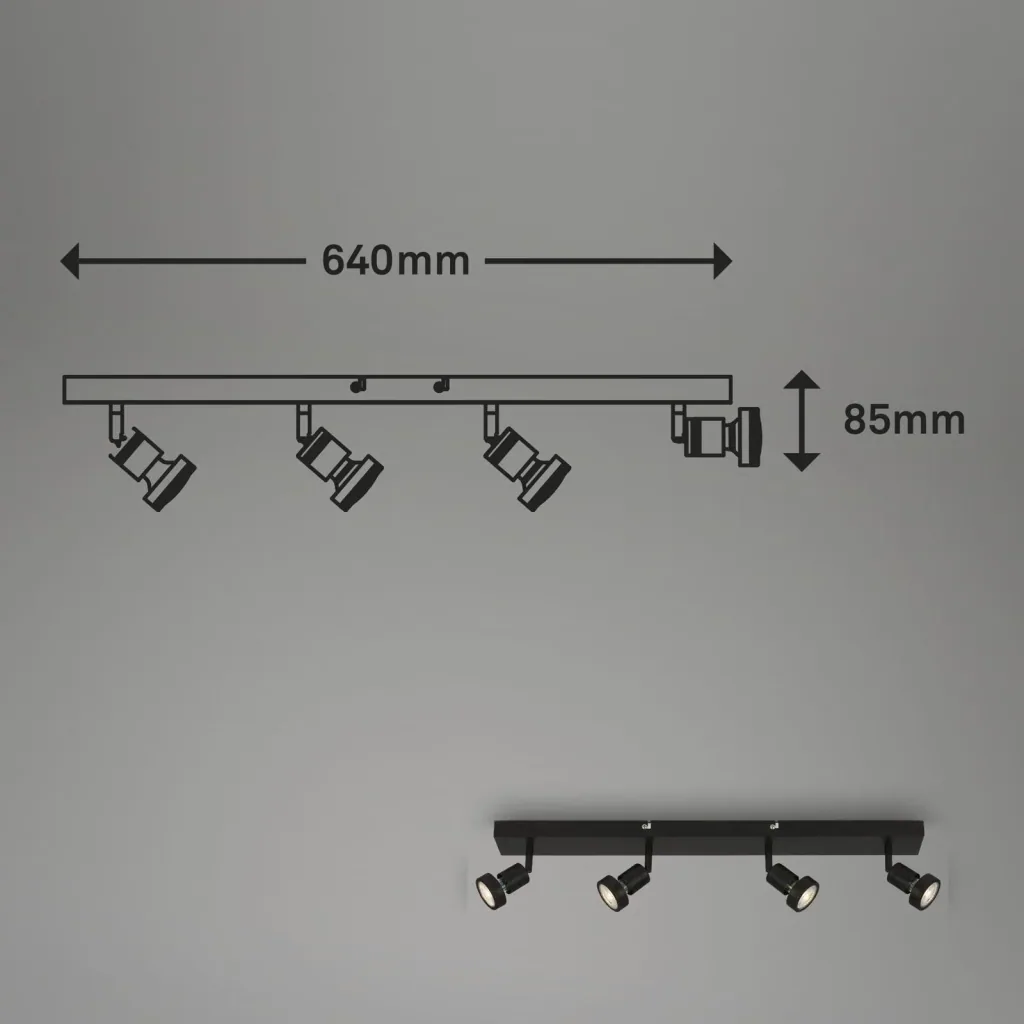 LED spotlight 4-bulb, black, 4 x GU10 socket, including 4 x LED bulbs, 4.9 watts, 460 lm, 3000 K