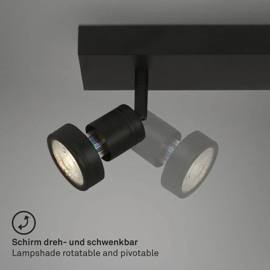 LED spotlight 4-bulb, black, 4 x GU10 socket, including 4 x LED bulbs, 4.9 watts, 460 lm, 3000 K