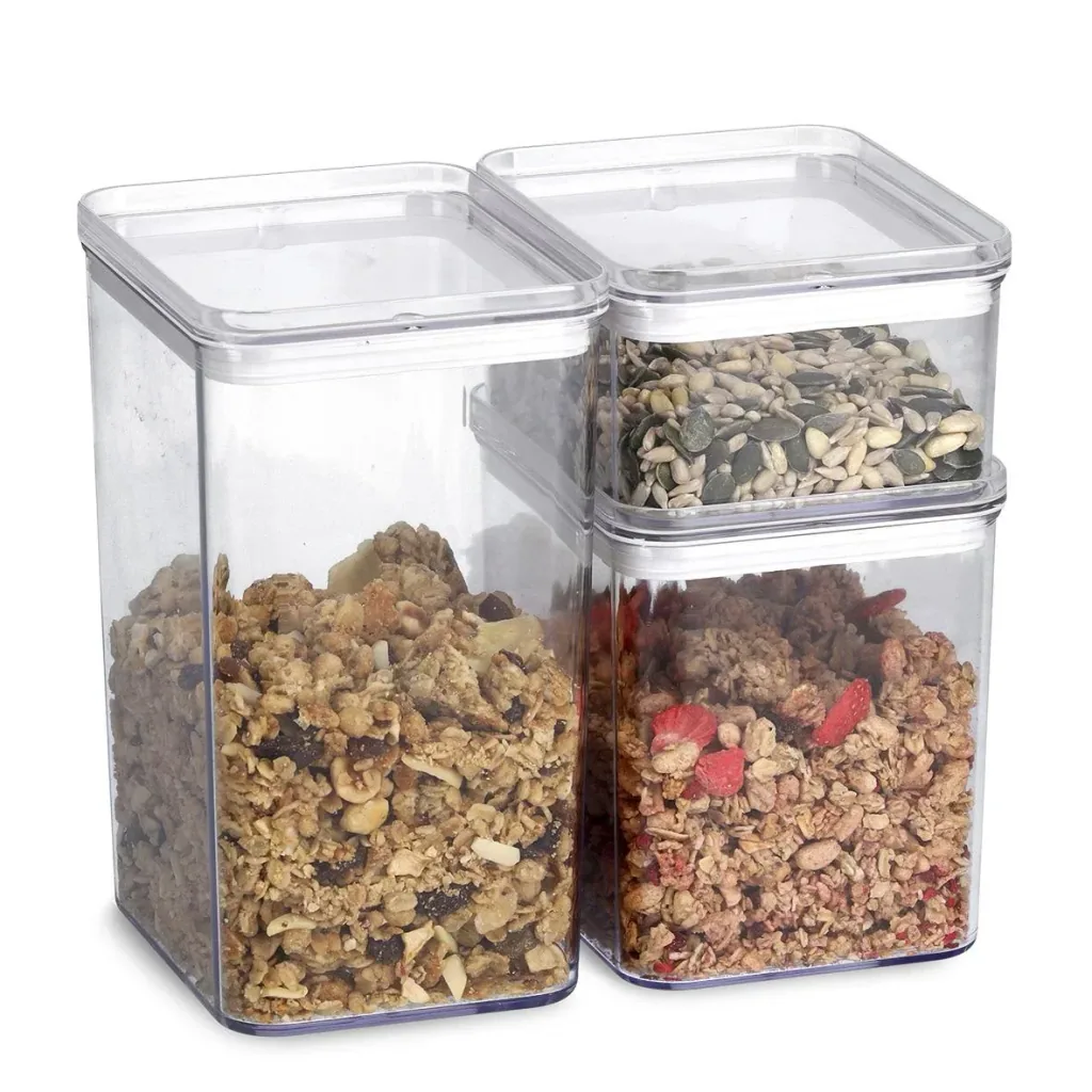 Storage container set, 3-piece, plastic, transparent
