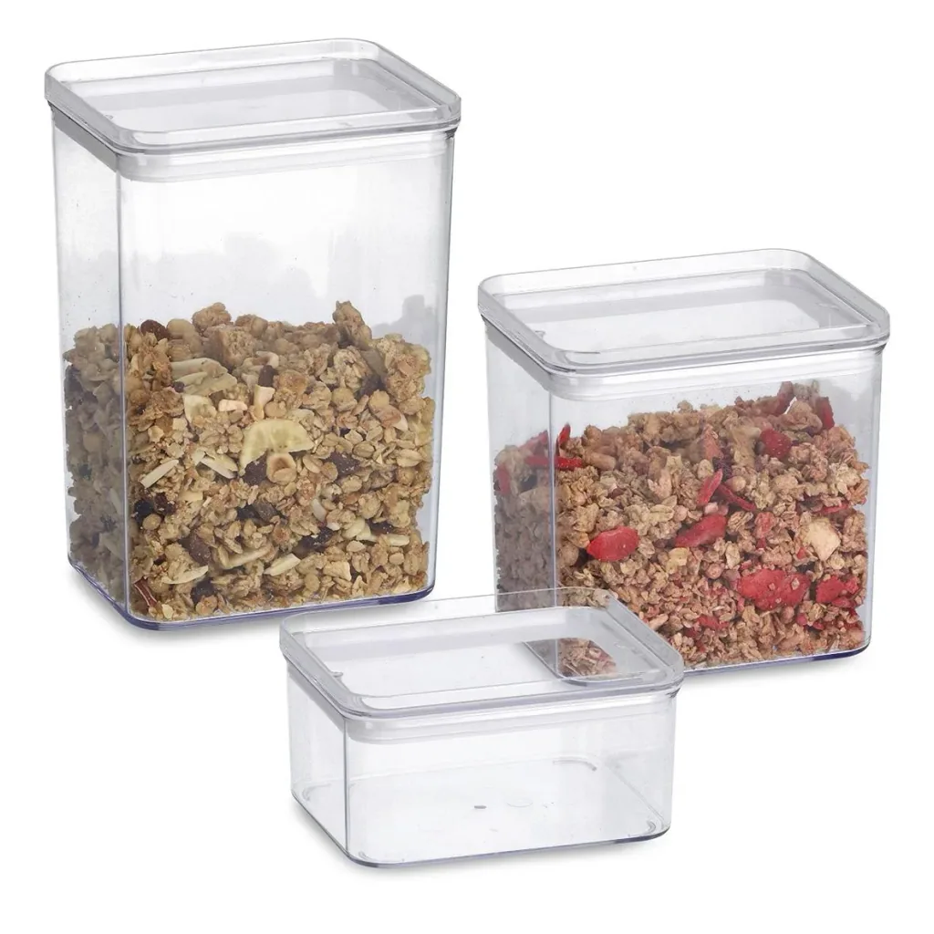Storage container set, 3-piece, plastic, transparent