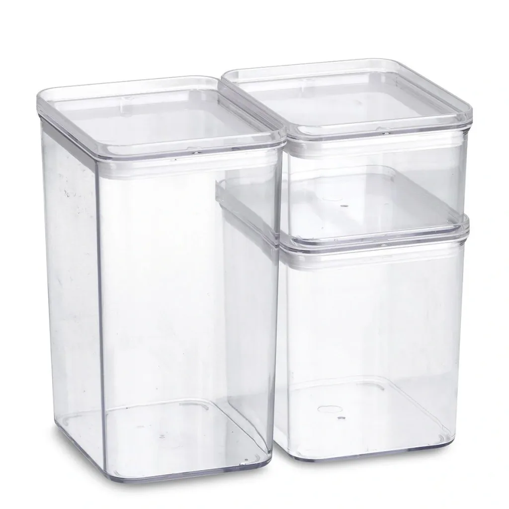 Storage container set, 3-piece, plastic, transparent