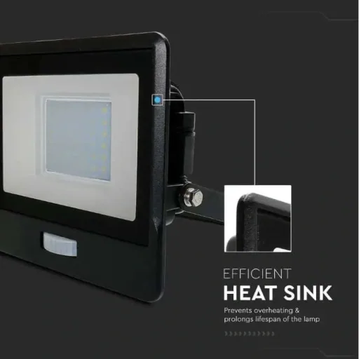 VT-138S LED Floodlight with Sensor - 30 W - 2340 Lm - 3000K - Black