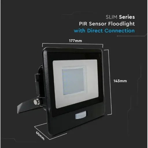 VT-138S LED Floodlight with Sensor - 30 W - 2340 Lm - 3000K - Black