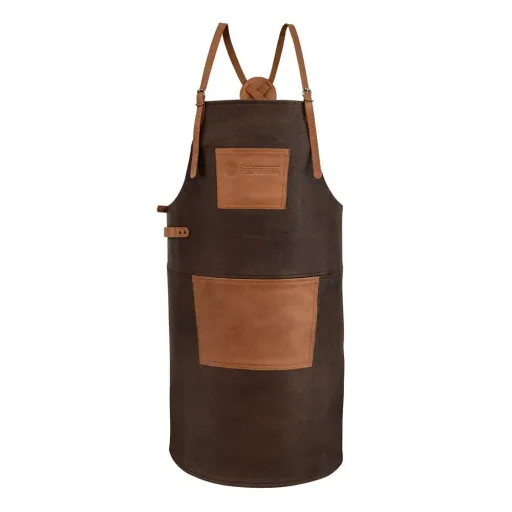 Buffalo leather apron with crossed back strap