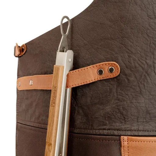 Buffalo leather apron with crossed back strap