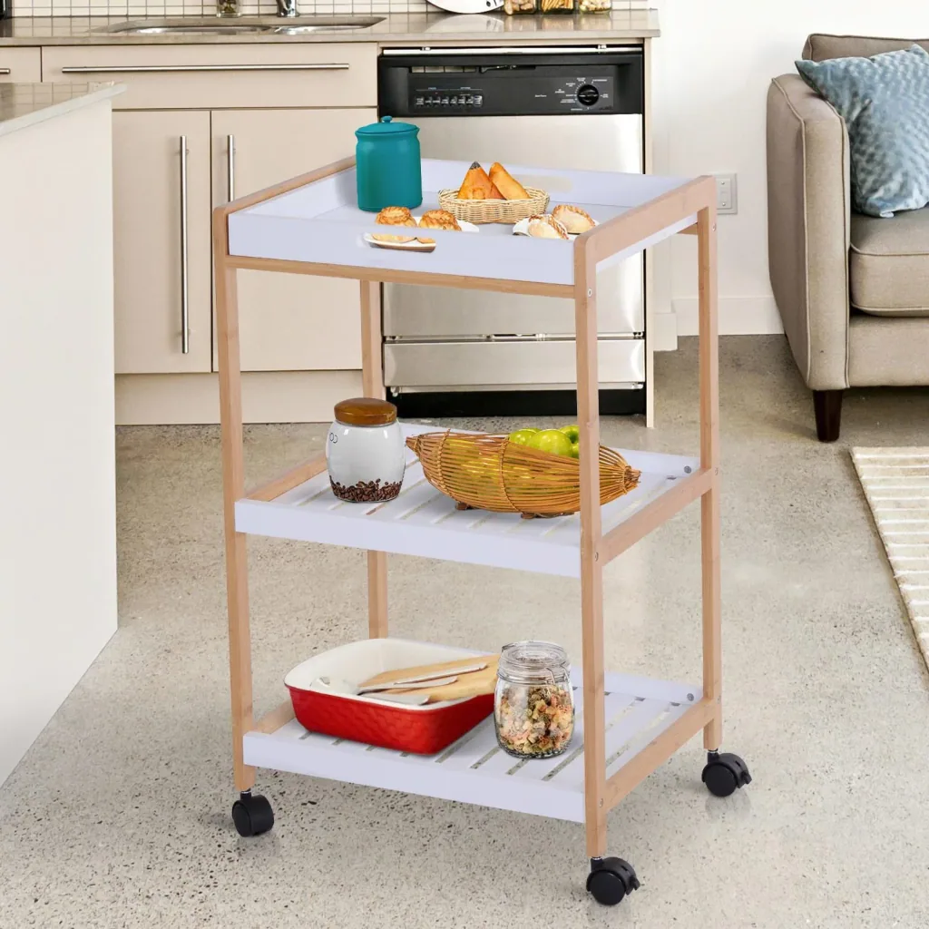 Kitchen trolley on wheels, serving trolley, kitchen trolley with removable top plate, 46 x 35 x 74.5 cm