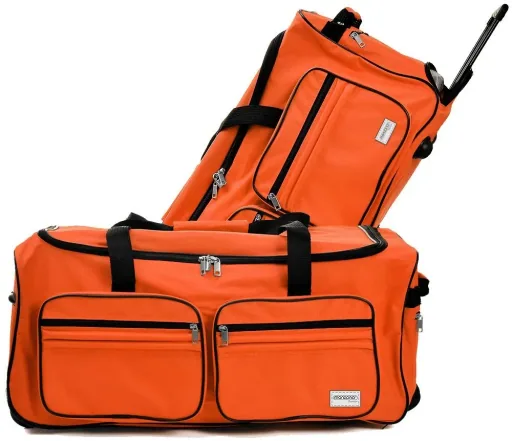 Large travel bag with trolley function 85L orange - padlock