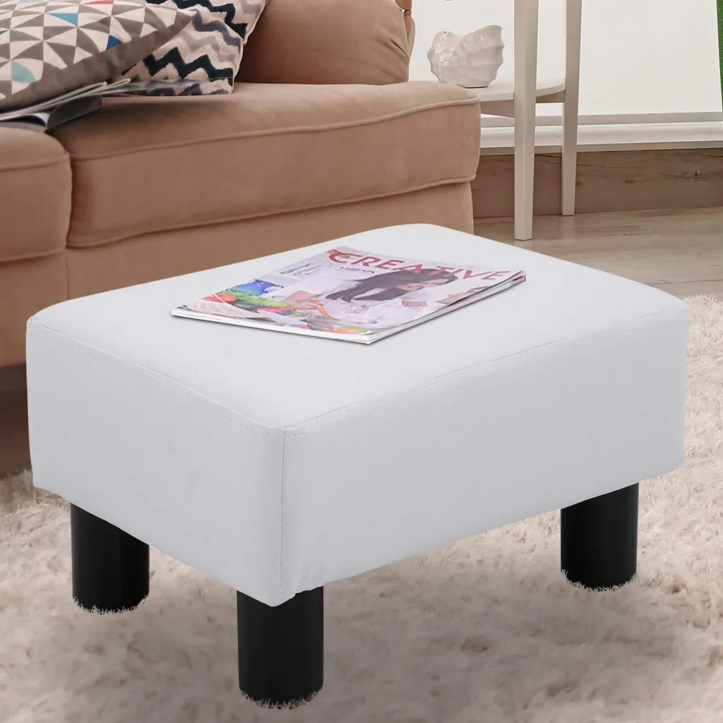 Footstool seat stool bench Chesterfield made of artificial leather white