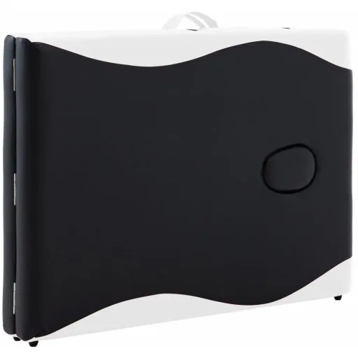 Folding massage table 2 zones wood black and white