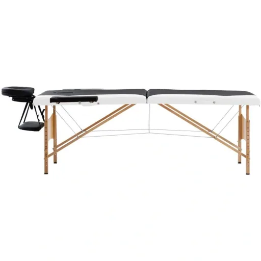 Folding massage table 2 zones wood black and white