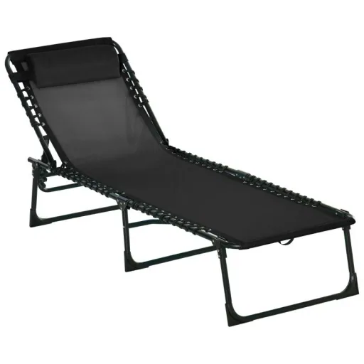Garden sun lounger - foldable - adjustable - mesh - black - 197 x 58 x 76 cm