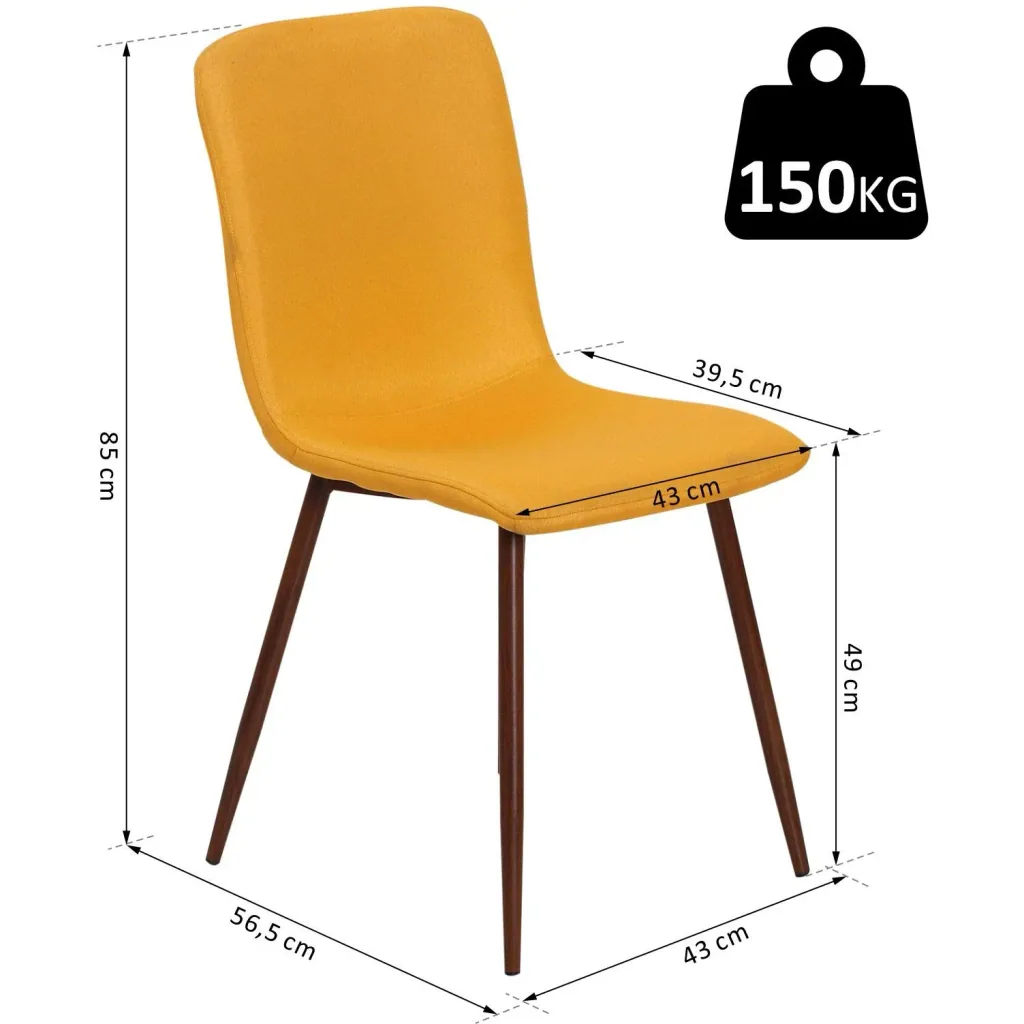 Set of 2 dining room chairs, kitchen chairs, living room chairs, upholstered chairs, linen cover, metal base, blue, 43 x 56.5 x 85 cm
