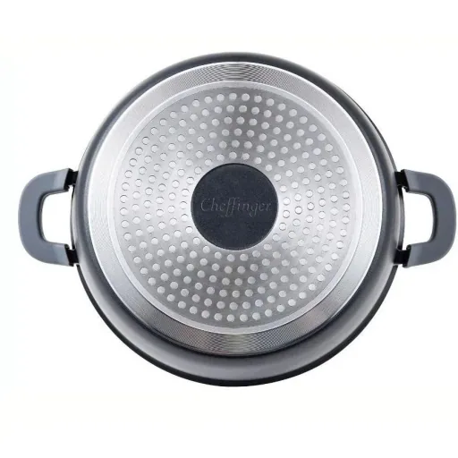 Cheffinger Casserole Dish / Low Pan / Serving Pot - Marble Coating - with Removable Silicone Handles - SS - 24cm