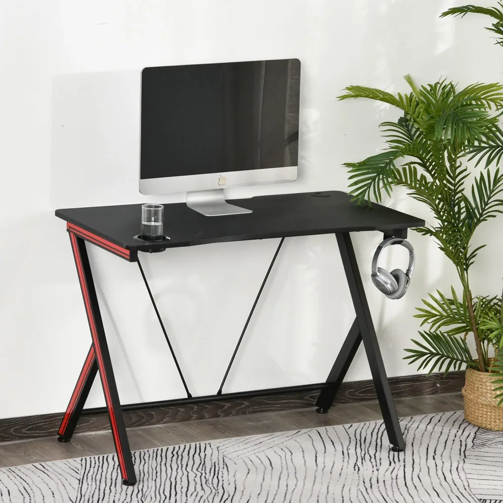 Gaming table with headphone hook, black