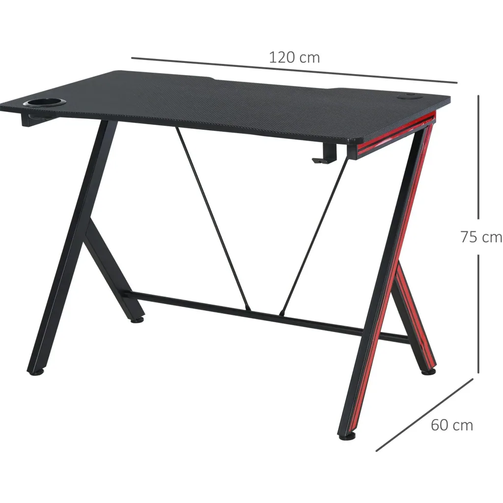 Gaming table with headphone hook, black