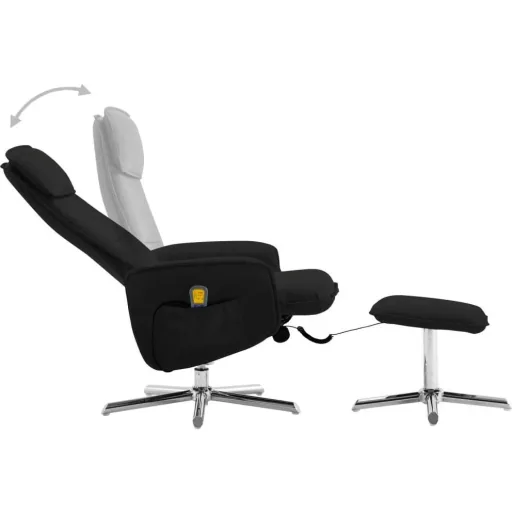 Adjustable massage seat with footstool, black faux leather