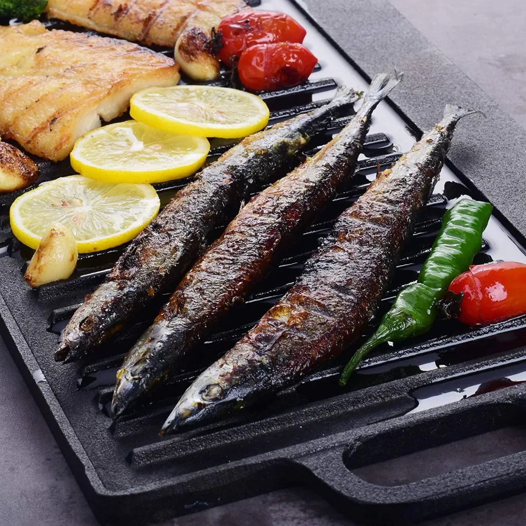 2-in-1 reversible grill plate + cast iron pan