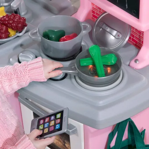 Large gourmet kitchen pink