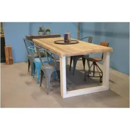 New England scaffolding wood dining table - white