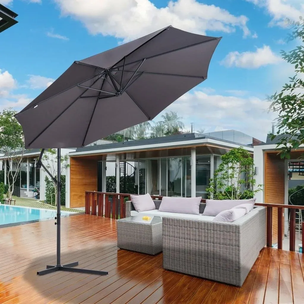 Cantilever parasol with hand crank 300cm round steel grey
