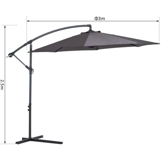 Cantilever parasol with hand crank 300cm round steel grey