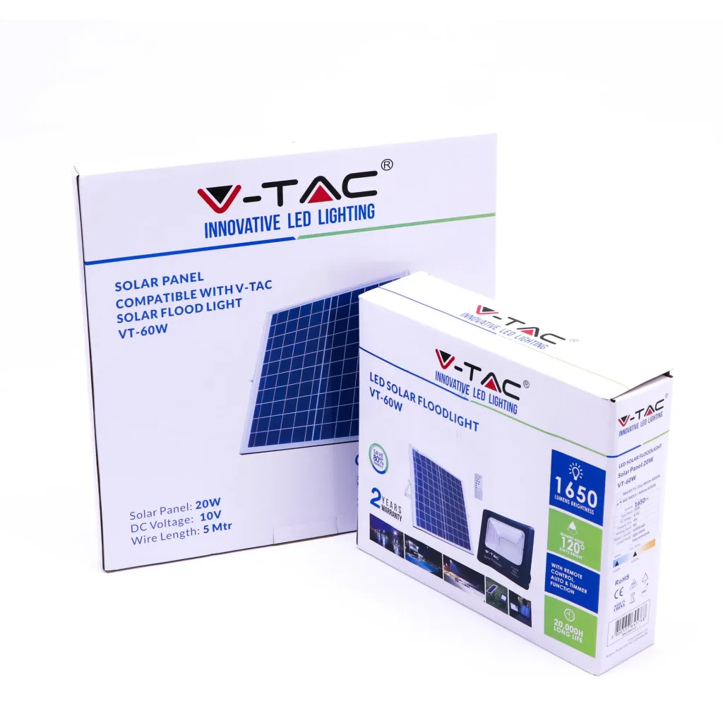 VT-60W solar spotlight with separate solar panel - 20W - 1650 lumens - 4000K - solar energy