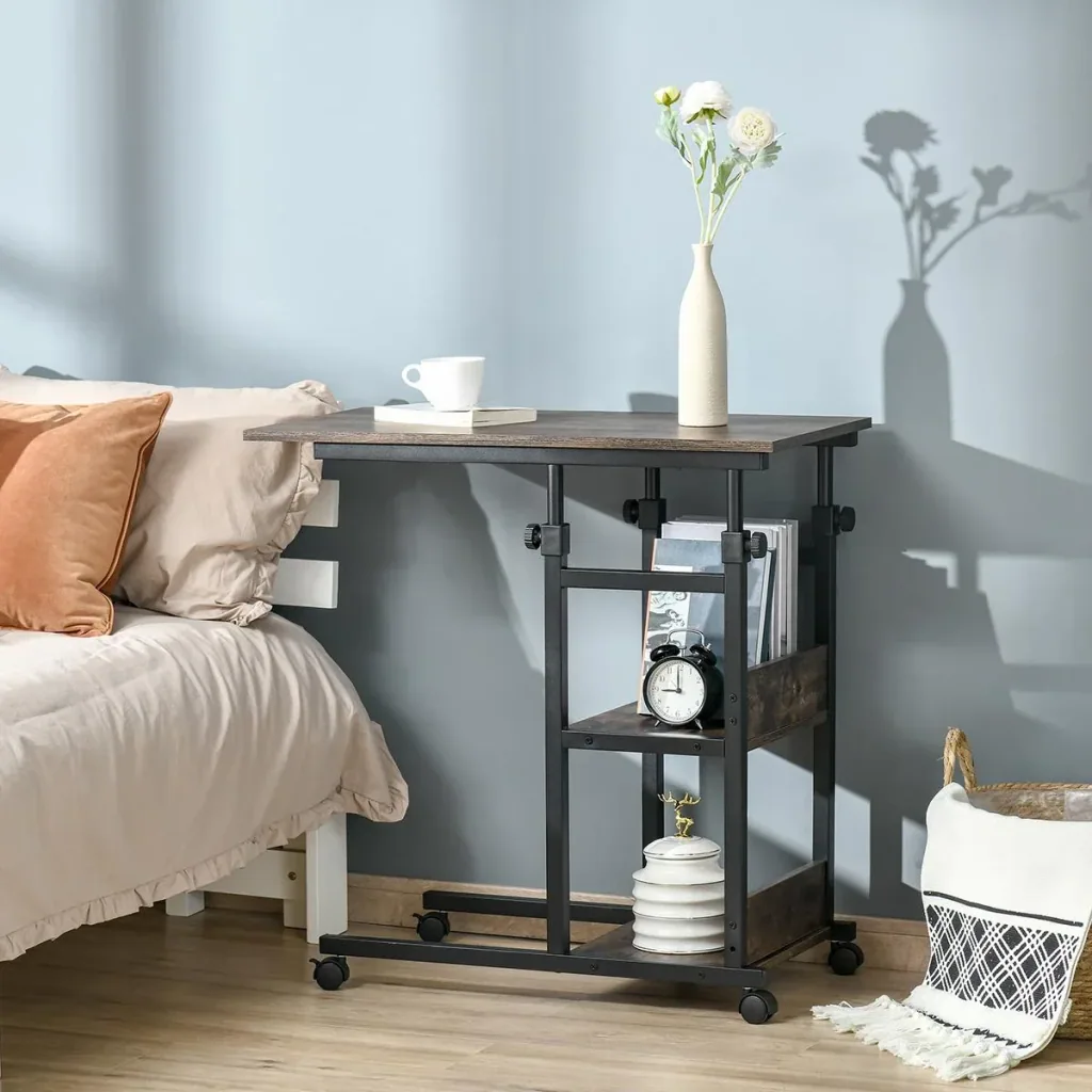 Side table coffee table with wheels, E1 chipboard, metal, black, 80x40x72-82 cm