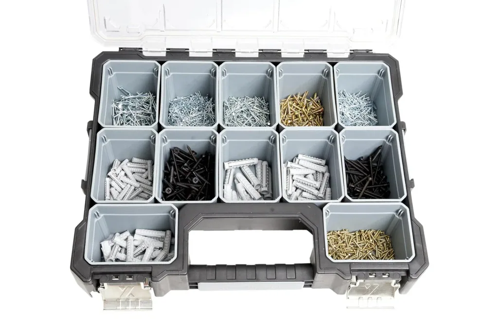Assortment case with 12 interchangeable boxes