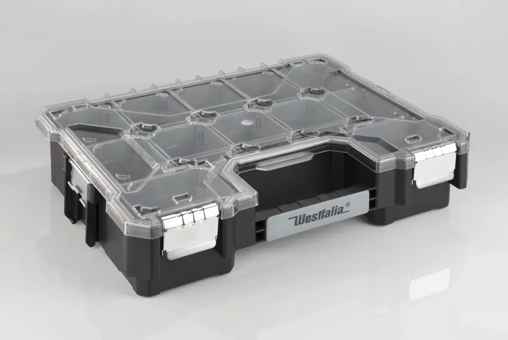 Assortment case with 12 interchangeable boxes