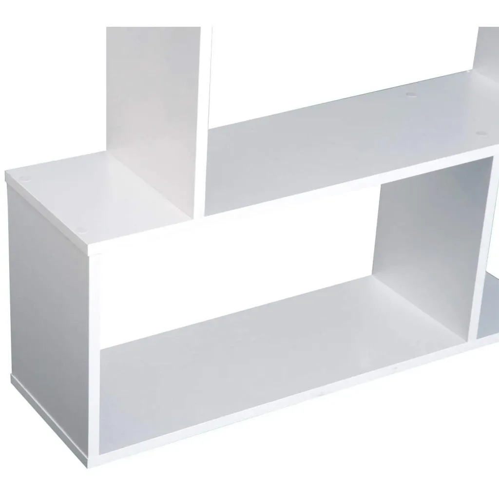 Bookshelf White Wall Shelf Room Divider S-Shape 6 Compartments