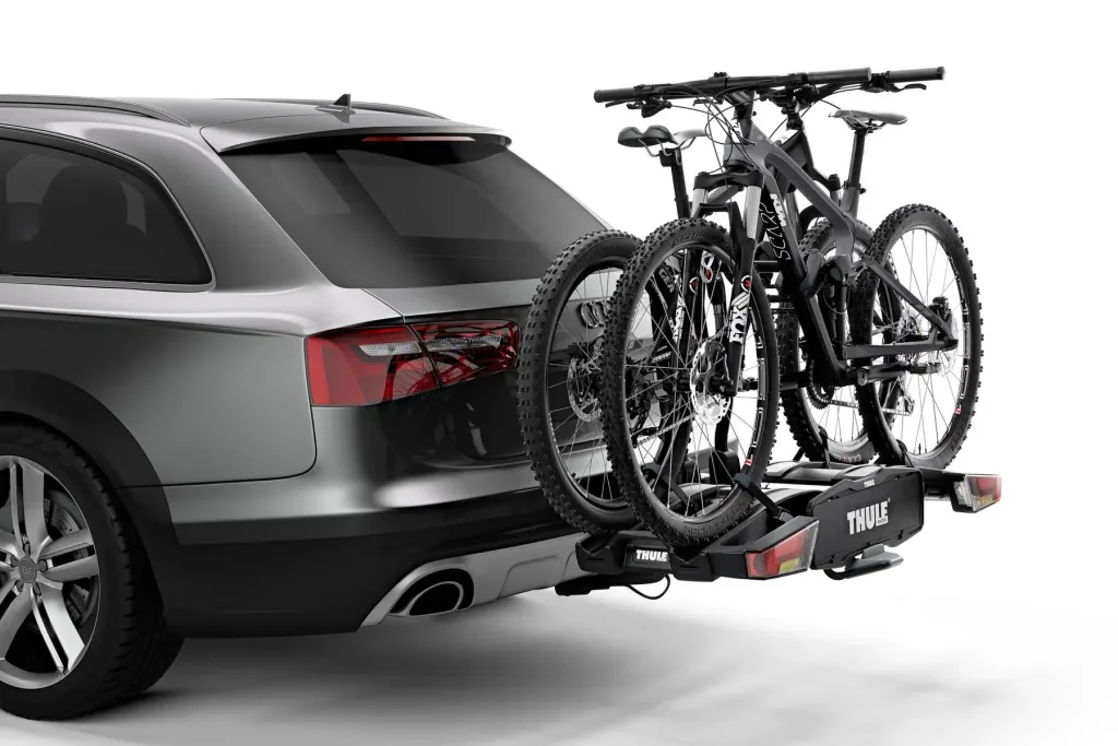 EasyFold XT 2 Black Edition bike rack for two bikes, storage bag and rim protection adapter