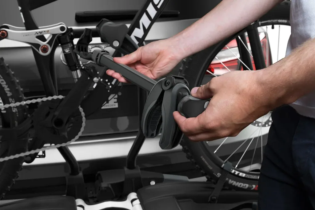 EasyFold XT 2 Black Edition bike rack for two bikes, storage bag and rim protection adapter