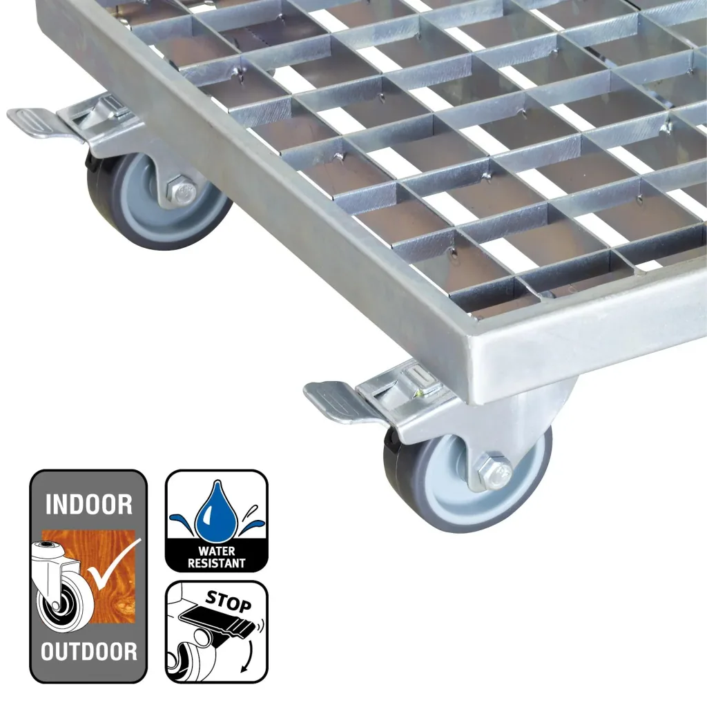 Multi Roller MR 7015, 29 x 29 x 9.5 cm, soft wheels Ø 50 mm, roller bearings, 2 brakes, grid, load capacity 200 kg