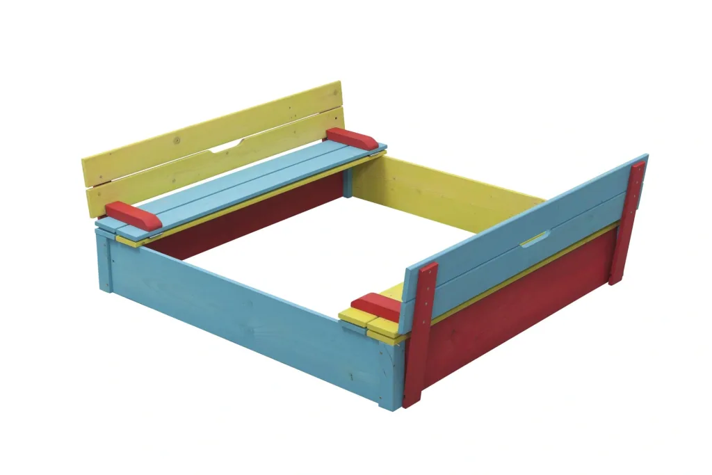 Sepp wooden sandpit, colored with hinged lid 1200 mm x 1200 mm