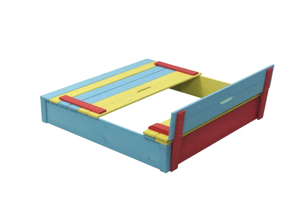 Sepp wooden sandpit, colored with hinged lid 1200 mm x 1200 mm