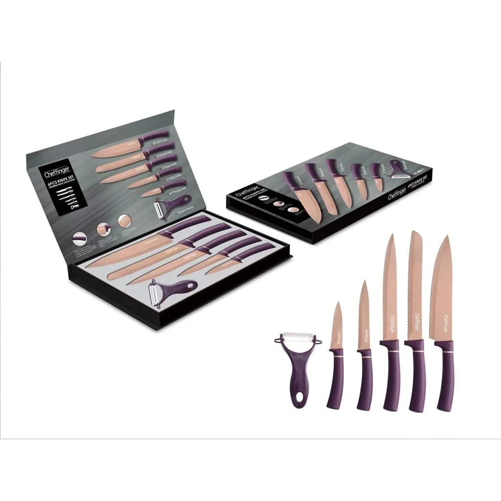 6-piece knife set - with peeler and box - Gold Edition