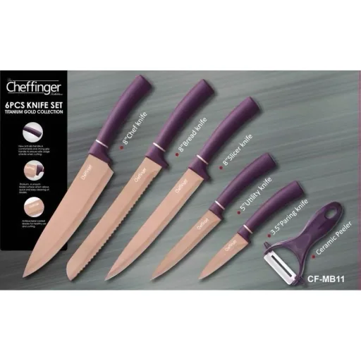 6-piece knife set - with peeler and box - Gold Edition