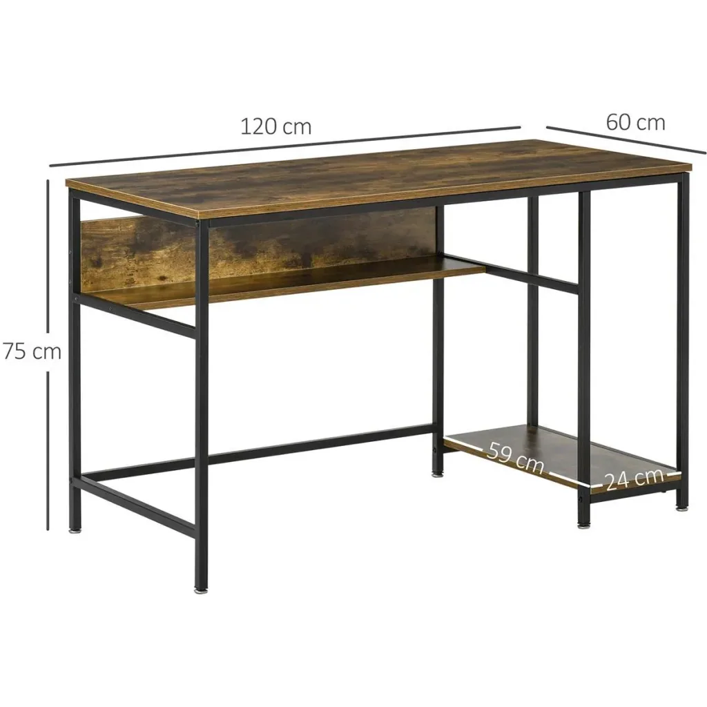 Computer Desk Office Table Home Office Work Table with Shelves Industrial Style Rustic Brown Metal 120 x