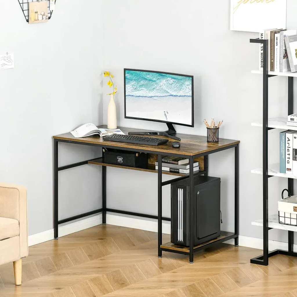 Computer Desk Office Table Home Office Work Table with Shelves Industrial Style Rustic Brown Metal 120 x