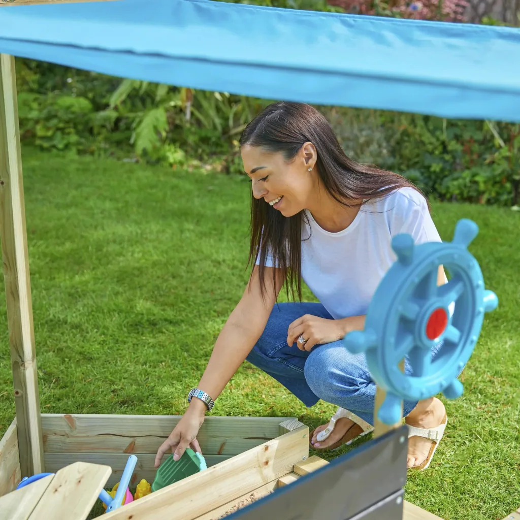 Wooden sandpit children's play boat AHOY