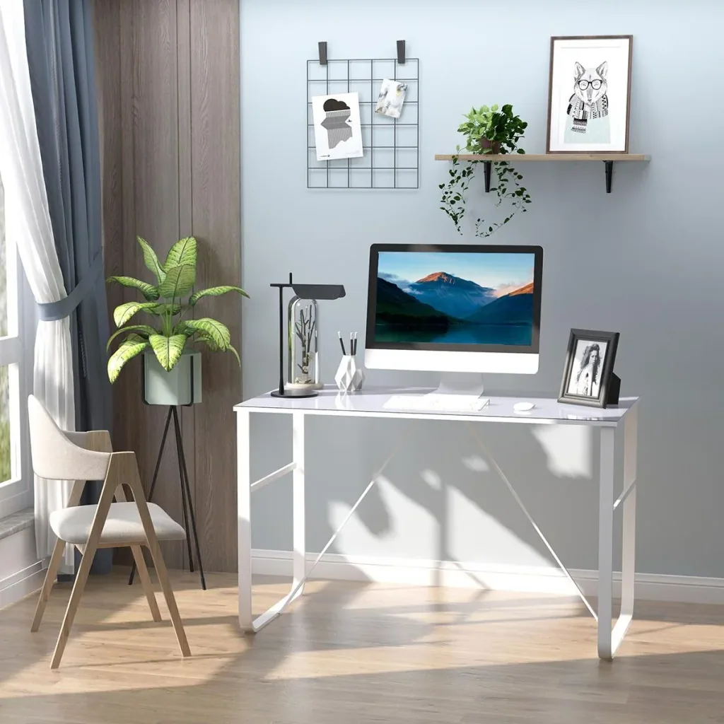 Desk PC table with tempered glass table top computer table office table work table loadable 80 kg easy to clean