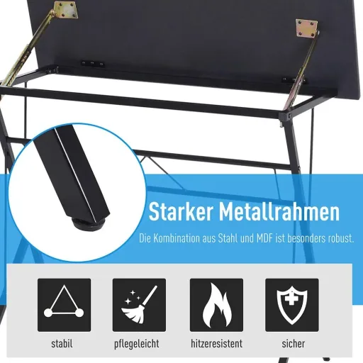 Laptop table tiltable children's desk notebook table height adjustable black 90 x 50 x (76 91) cm
