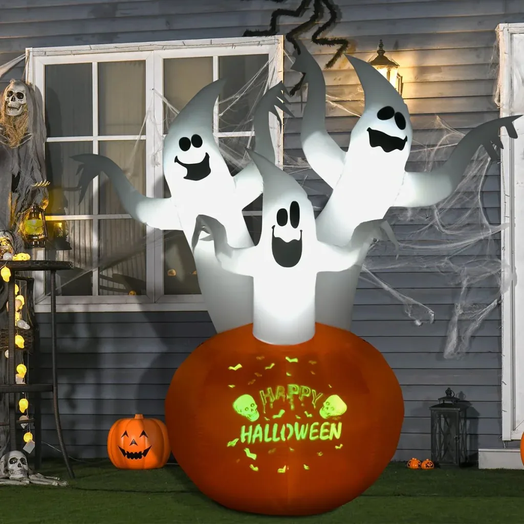 Inflatable Halloween Ghost with Pumpkin Lighting Ghost Self-Inflating Pumpkin Ghost Doll Decoration Polyester We