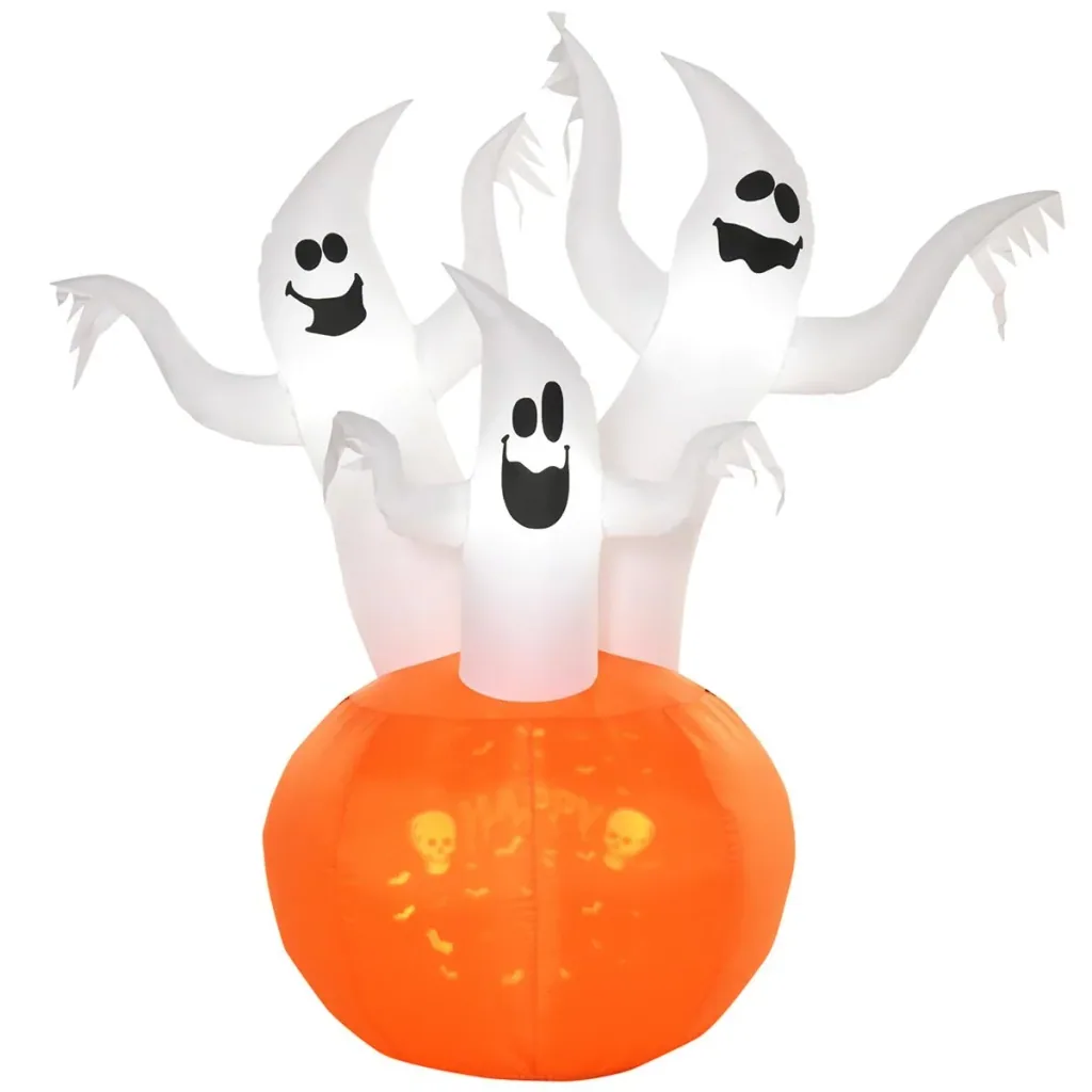 Inflatable Halloween Ghost with Pumpkin Lighting Ghost Self-Inflating Pumpkin Ghost Doll Decoration Polyester We
