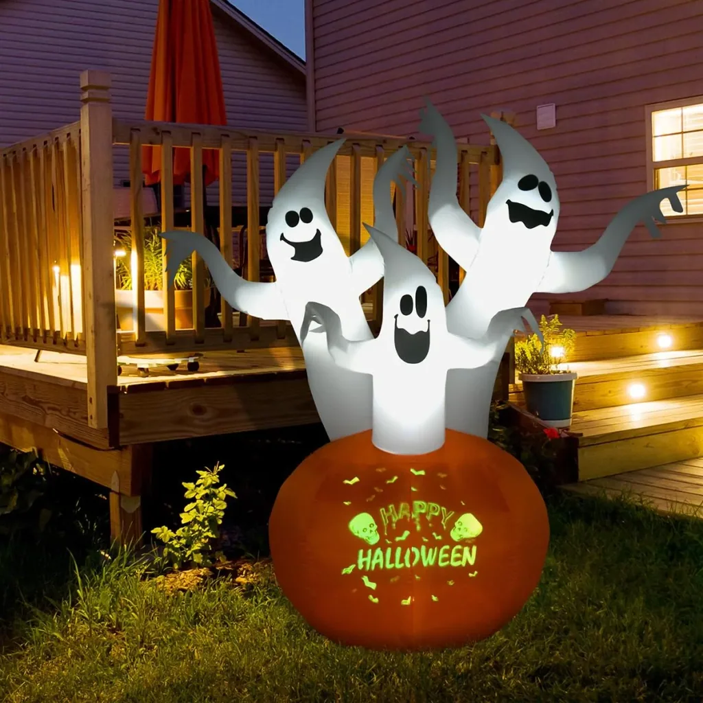 Inflatable Halloween Ghost with Pumpkin Lighting Ghost Self-Inflating Pumpkin Ghost Doll Decoration Polyester We