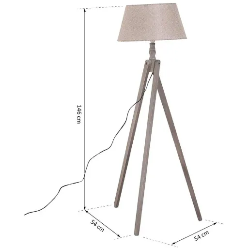 Floor lamp Tripod Scandinavian 40W wood + linen beige 52 x 52 x 146 cm