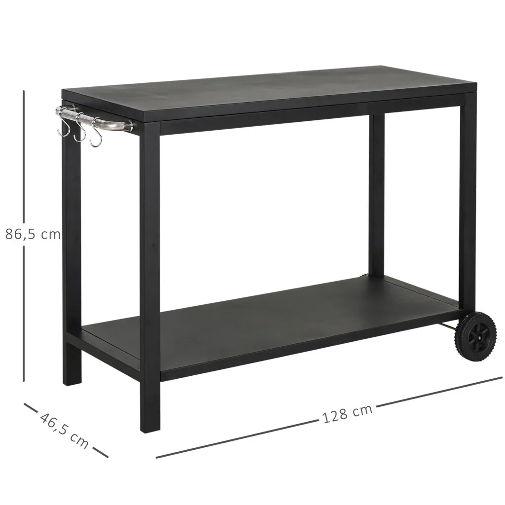 Stainless steel kitchen trolley with wheels, black